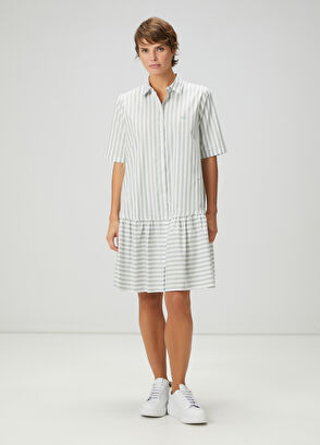 Beymen Club Aqua Green White Striped Midi Shirt Dress - 4