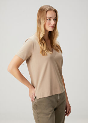 Beymen Club Beige V-Neck T-Shirt - 4