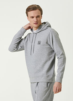 Beymen Club Gri Kapüşonlu Kare Logo Nakışlı Sweatshirt - 3