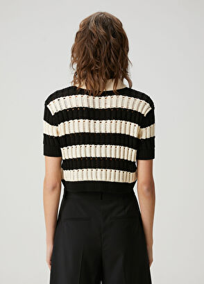 Academia Ekru Siyah Cropped Triko - 6