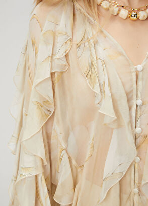 Beymen Club Multicolored Beige Ruffled Chiffon Shirt - 6