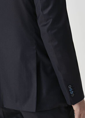 Koyu Lacivert Çizgi Desenli Yün Takım Elbise - Görsel 8