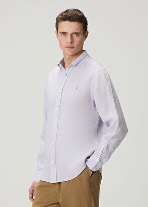 Beymen Club Lila Comfort Fit Keten Gömlek - 5