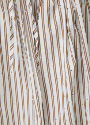 Beymen Club Kahve Beyaz Çizgili Taşlı Mini Etek - 8