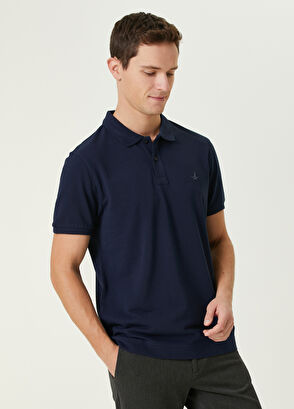 Beymen Club Navy Blue Polo Collar Honeycomb Textured Logo T-shirt - 5