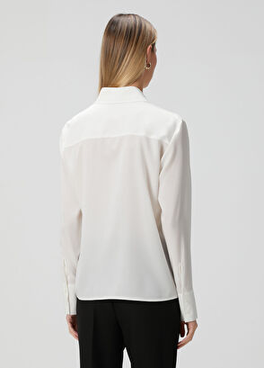 Kırık Beyaz Klasik İpek Gömlek - Görsel 7