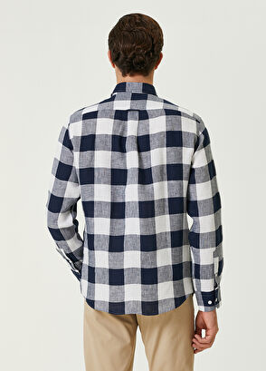 Beymen Club Comfort Fit Lacivert Ekose Desenli Keten Gömlek - 5