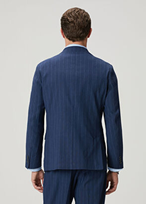 Beymen Club Navy Blue Striped Patterned Linen Suit - 6