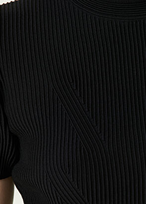 Beymen Club Black Crew Neck Ottoman Short Sleeve Sweater - 4