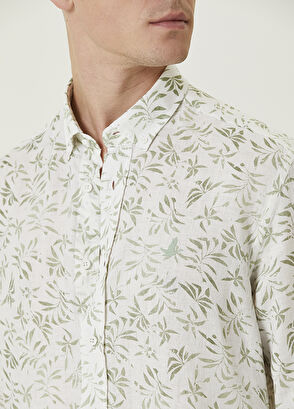 Beymen Club Comfort Fit Haki Beyaz Yaprak Desenli Keten Gömlek - 6