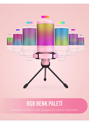 Fifine Ampligame A6VP Rgb Usb Pembe Mikrofon  - 3