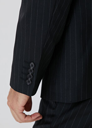 Siyah Çizgi Desenli Yün Takım Elbise - Görsel 8