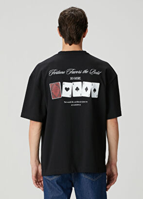 Academia Siyah Kart Baskılı T-shirt - 5