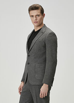 Beymen Club Antrasit Kırçıl Desenli Yün Ceket - 4