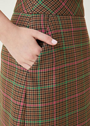 Beymen Club Kahve Neon Pembe Ekoseli Mini Etek - 6