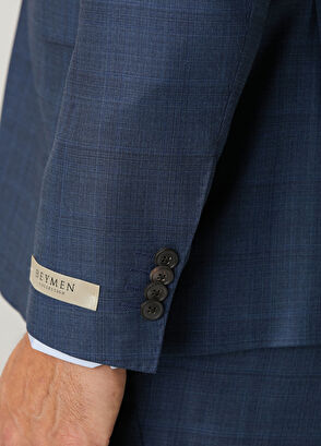 Drop 7 Indigo Ekose Desenli Yün Takım Elbise - Görsel 8