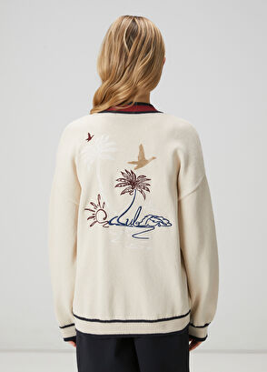 Beymen Club Oversize Ekru İşlemeli Triko Ceket - 4