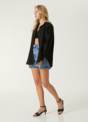 Beymen Club Siyah Oversize Keten Gömlek - 3