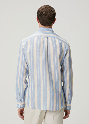 Beymen Club Comfort Fit Blue Stripe Patterned Linen Shirt - 6