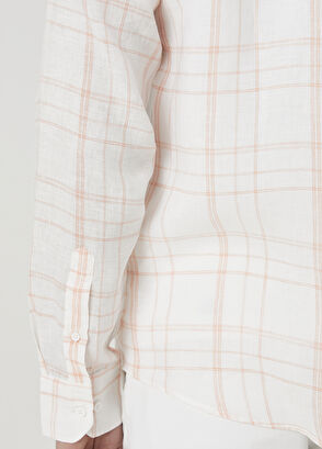 Beymen Club Comfort Fit Orange White Plaid Linen Shirt - 8