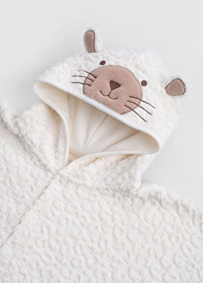 Little Gusto Leopard Print Ecru Organic Cotton Baby Towel Poncho - 5