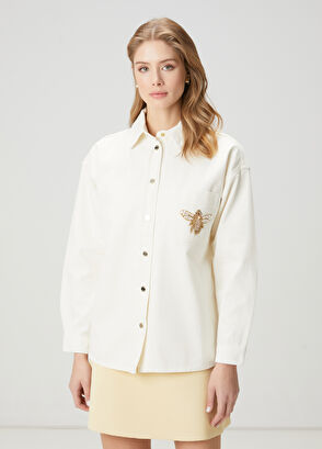 Beymen Club Ecru Brooch Detailed Denim Outer Shirt - 4