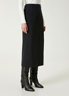 Beymen Club Antrasit Çizgili Midi Kalem Etek - 5