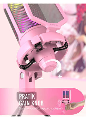 Fifine Ampligame A6VP Rgb Usb Pembe Mikrofon  - 5