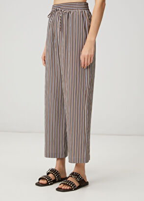 Beymen Club Kahverengi Çizgili Bol Paça Pantolon - 3