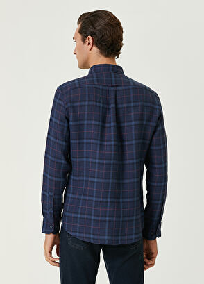 Beymen Club Lacivert Ekose Desenli Kırmızı Şeritli Gömlek - 5