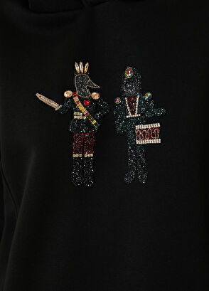 Beymen Club Siyah Kapüşonlu İşlemeli Sweatshirt - 5