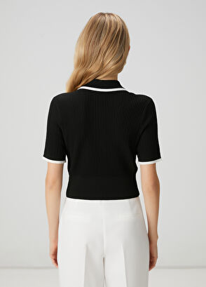 Beymen Club Siyah Kontrast Biyeli Polo Triko - 5