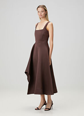 Kahverengi Midi Kokteyl Elbise - Görsel 5