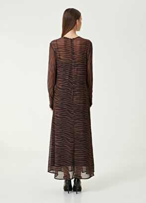 Network Kahverengi Zebra Desenli Maxi Elbise - 6