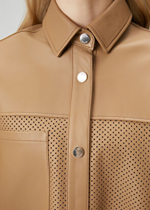 Beymen Club Koyu Bej Perfore Detaylı Deri Ceket - 10