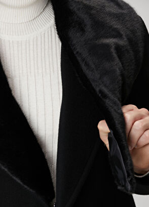 Network Siyah Yün Kaşmir Karışımlı Palto - 8