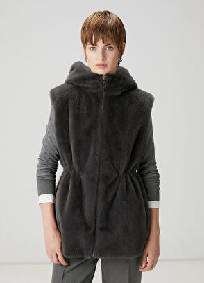 Beymen Club Antrasit Beli Büzgülü Kürk Yelek - 3