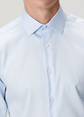 Beymen Club Slim Fit Açık Mavi Armürlü Non-Iron Gömlek - 8