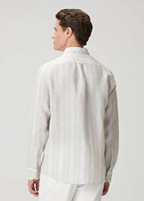 Beymen Club Light Khaki Striped Comfort Fit Linen Shirt - 6