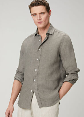 Beymen Club Comfort Fit Italian Collar Delave Linen Shirt - 4