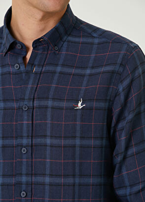 Beymen Club Lacivert Ekose Desenli Kırmızı Şeritli Gömlek - 6