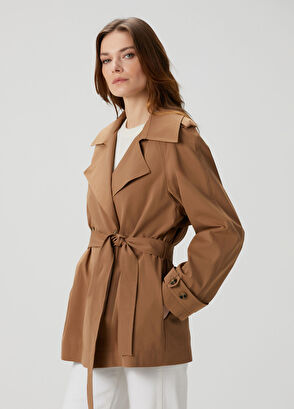 Kahverengi Kısa Pardösü - Görsel 5