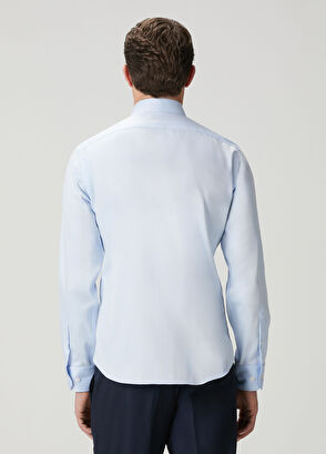 Beymen Club Slim Fit Açık Mavi Armürlü Non-Iron Gömlek - 7