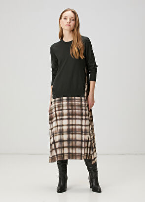 Beymen Club Khaki Plaid Midi Knit Dress - 3