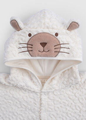 Little Gusto Leopard Print Ecru Organic Cotton Baby Towel Poncho - 3