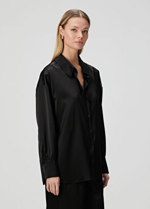 Beymen Collection Black Loose Fit Satin Shirt - 4