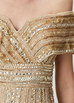 Sarı İşlemeli Maksi Abiye Elbise - Görsel 6