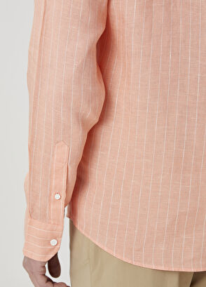 Beymen Club Comfort Fit Apricot Striped Linen Shirt - 8