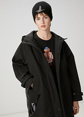 Beymen Club Siyah Kapüşonlu Logolu Kaban - 3