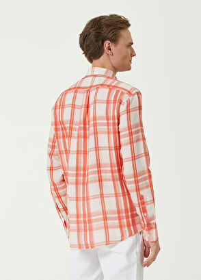 Beymen Club Comfort Fit Turuncu Ekose Desenli Keten Gömlek - 4